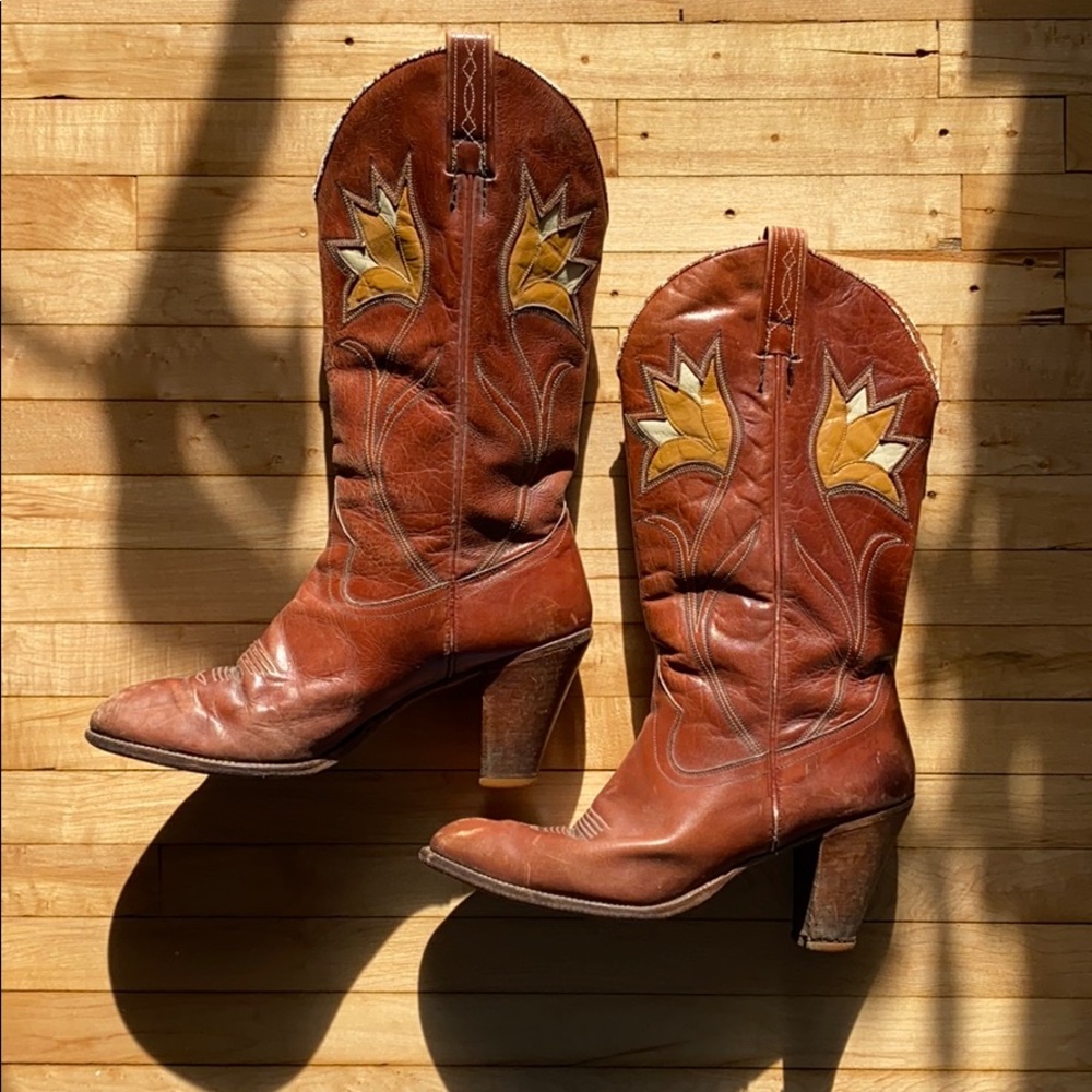 Vintage San Post Leather Heeled Cowboy Boots